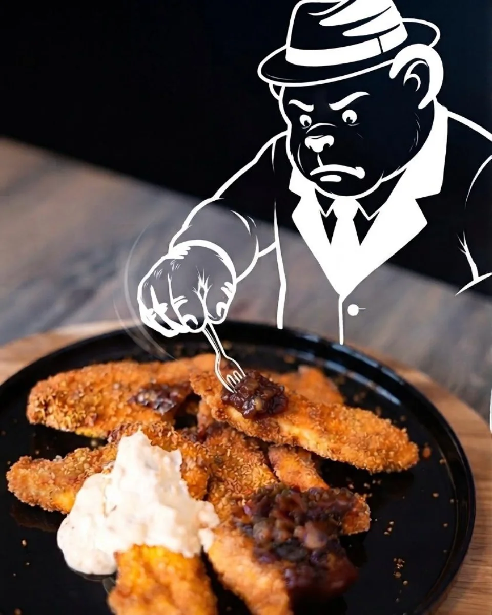 Chimp Tenders con ilustración original de la marca